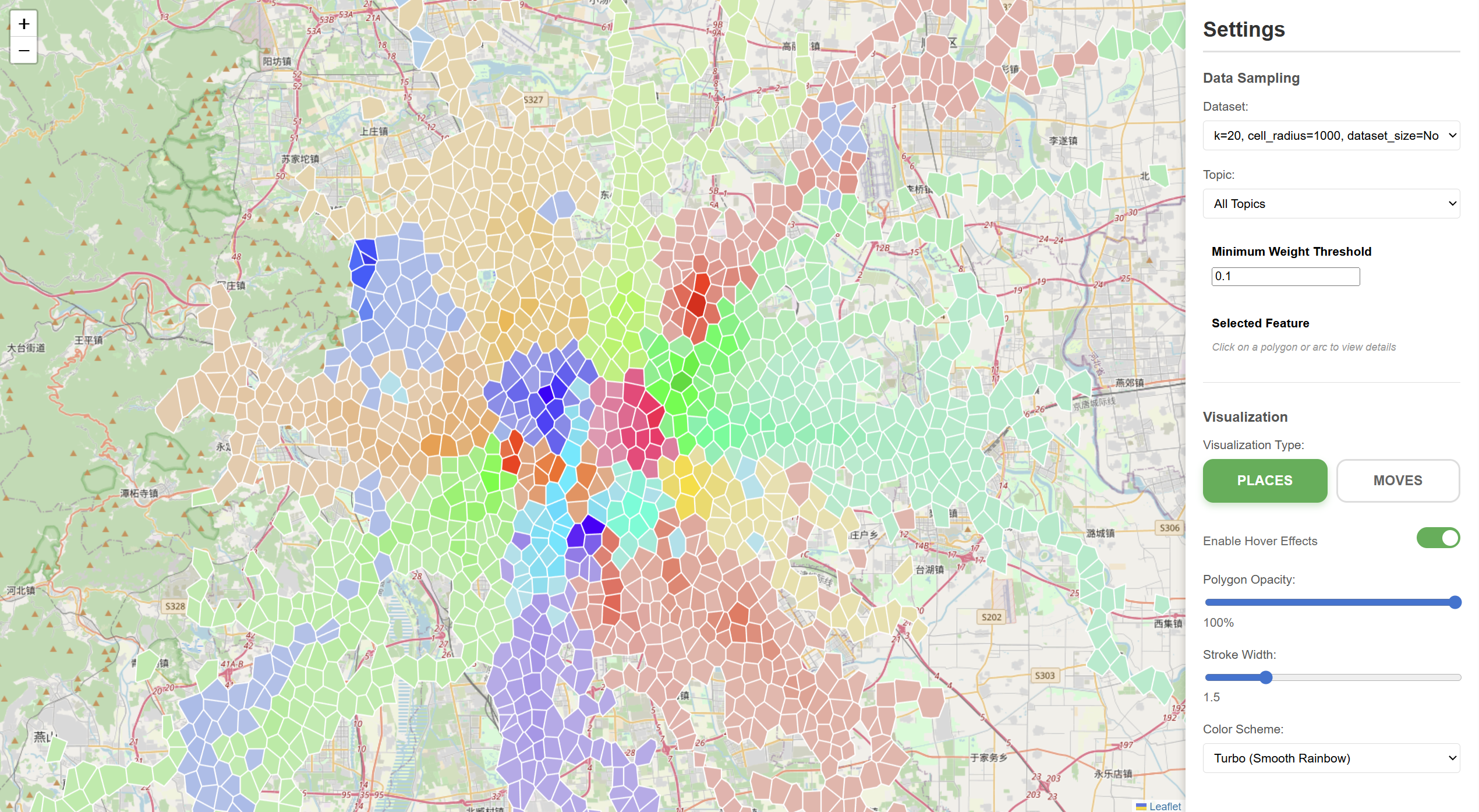 Places Visualization showing Voronoi cells colored by topic