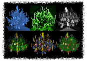 back: Top row, left to right: marching cubes, rendering based on the "Bubble model", and maximum intensity projection.
Bottom row: ray casting, surface-based real-time rendering, and ray tracing.