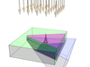 The final intersection body B (violet) with a light direction from above (orange arrows)