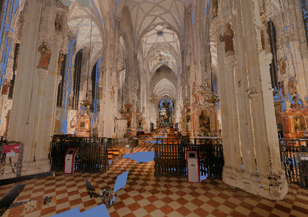 Interior3: Inside the Stephansdom, looking from the entrance to the high altar.