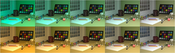 image2: Successively larger levels of chromatic adaptation under two different illuminants. Our technique can automatically perform a complete compensation (rightmost images), although to match real human chromatic adaptation, an almost complete compensation (fourth column) is more reasonable.