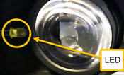 head-up: Head up display extended with a LEDs (on both sides) for indicating direction of incoming sound