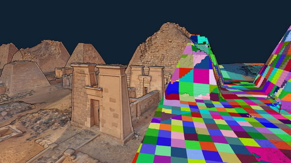 SimLOD: Rendered Point Cloud to the left and points/voxels colored by the containing octree node to the right.