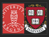 The coat of arms of the University of Bergen and the University Harvard next to each other.