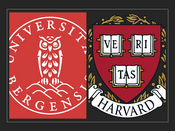 Image: The coat of arms of the University of Bergen and the University Harvard next to each other.