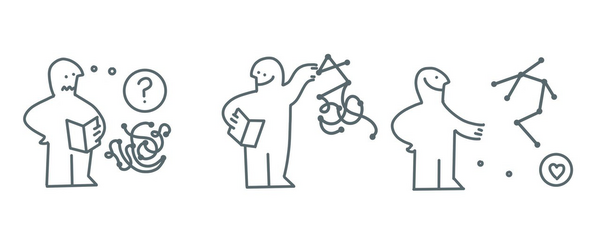 teaser: An IKEA-like illustration of a person looking at a dataset, assembling a graph manually, and being happy with the result