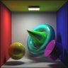 Radiosity box with specular quadric surfaces