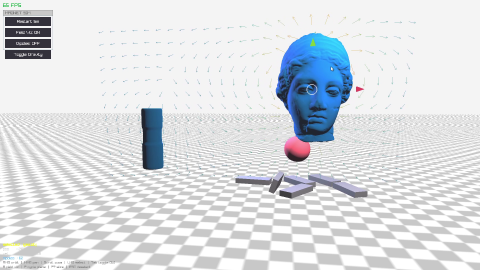 Screenshot of simulation, Magnets and ferromagnets interacting, magnetic field lines