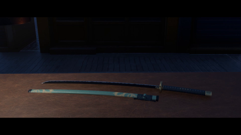 Frame of animation movie, sword in display