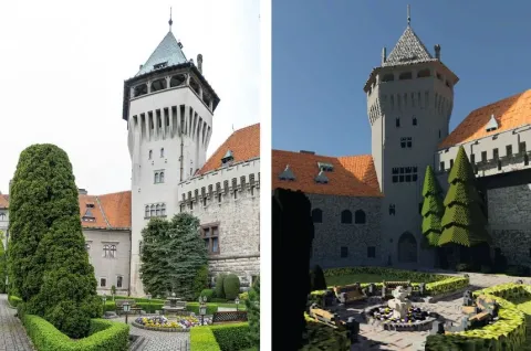 Schloss Smolenice in Minecraft-Optik
