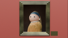 Frame of animation movie, stylized version of classical painting Girl with a Pearl Earring