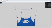 Screenshot of simulation, web-based, fluid particles in a box