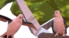 Frame of animation movie, two birds sitting on branch