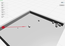 Screenshot of simulation, dice are rolled on a field