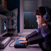 A person sitting in front of a PC