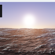 Screenshot of real-time ocean wave simulation, low sun