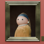 Frame of animation movie, stylized version of classical painting Girl with a Pearl Earring