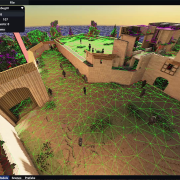 Screenshot of voxel world, with multiple agents, performing path finding