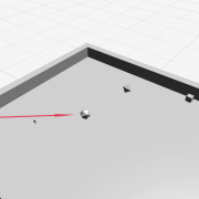 Screenshot of simulation, dice are rolled on a field
