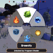 Screenshot of the game showing the spell wheel