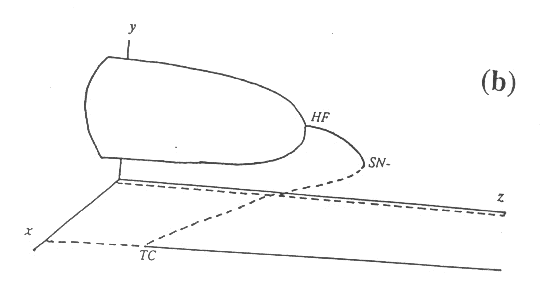 [bifurcation diagram for  
the value E2 in the space (x,y,z)]